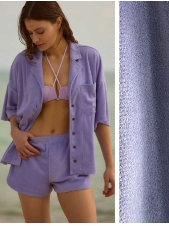 Anthropologie Tops - Anthropologie Lavender Purple Terrycloth Oversized Boxy Button Down Top Medium